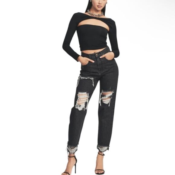 Retrofete Maggie Distressed Straightleg 26 Denim Jean in Onyx Jet Black $413 NWT - Picture 5 of 6